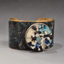 Copper Cuff with Fused Blue Glass by Ruth Grimes