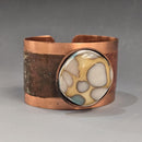 Copper Cuff with Yellow & Grey Fused Glass by Ruth Grimes
