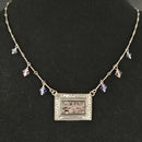 Pink Filigree Rectangle Pendant on Beaded Chain by Nicollette Gamache