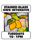 10/27-11/17: Stained Glass (4 wk), Tuesday Mornings 10-1pm All Skill.