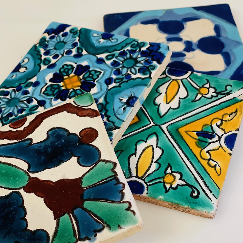 Set of Four Assorted Hand Painted Tiles